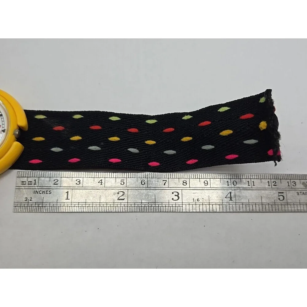 Vintage Retro Yess Yellow Watch New Battery Red Numbers Polka Dot Strap Funky